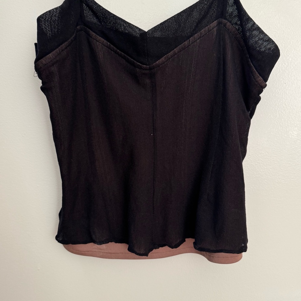 Vintage 20’s Double Layer Black Brown Stretch Camisole with Lettuce Hem